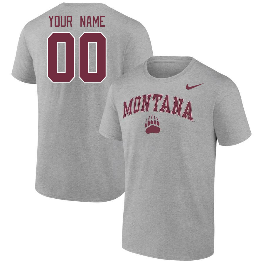 Custom Montana Grizzlies Name And Number Tshirts-Grey